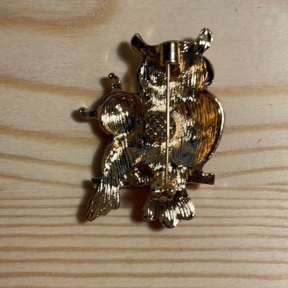 Red Enamel Clear Inlaid Rhinestone Owl Brooch Pin - Picture 2 of 4